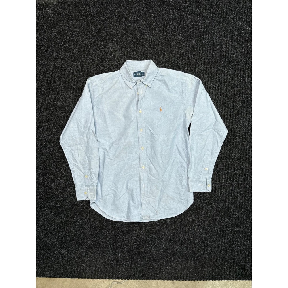 Ralph Lauren Boys Blue Cotton Oxford Button Down Shirt Size 16 Long Sleeve